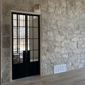 Customized Steel-Frame Glass Swing Door With Hinges and Steel Kick Plate