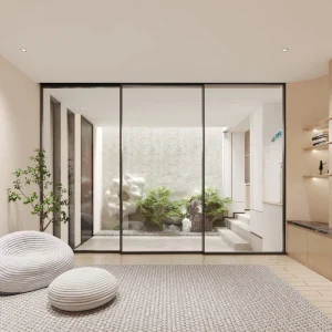 Tri-Panel Glass Sliding Door with Windproof, No-Track Design for Hotels and Apartments