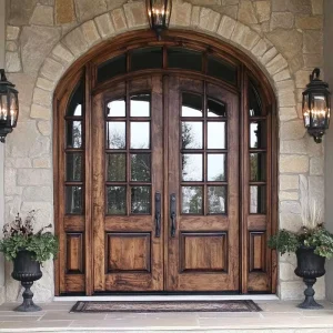 Customized Waterproof Interior Solid Wood Round Top Arched Swing Door With Frame