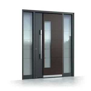 Dark Gray Cast Aluminum Entrance Door with Frosted Glass Panels