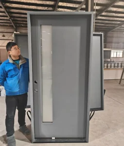Dark Grey Frosted Glass Fiberglass Entry Door Waterproof Anti-Corrosion Easy-Maintenance Decorative Fiberglass Door for Hose
