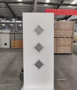 Decorative Fiberglass Door Slab with 3 Diamond Frosted Glass Inserts and Painted Surface