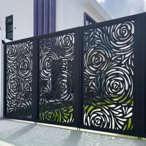 Decorative Laser Cut Aluminum Alloy Gate CNC Hollow Carving Pattern Customized for Villa Garden Commercial Use 3D Modeling