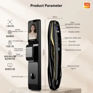 Digital Smart Lock, Grade B, with Fingerprint Biometric Unlock, Memory Card, WiFi Doorbell, and Keyless Entry for Aluminum and Wood Doors