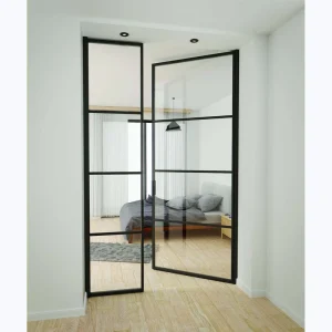 Direct Supply Elegant Simple Tempered Glass Door Wrought Square Iron Door