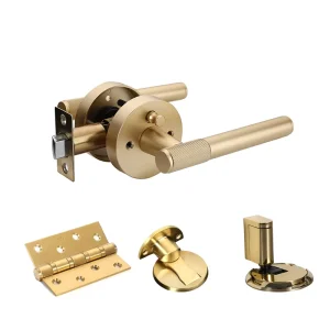 Door Hardware Set with Stopper, Hinges, Lock, and Lever