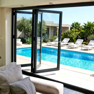 Double-Glazed Hurricane-Impact Aluminum Bifolding Patio Door for Residential Use