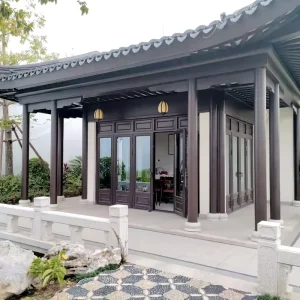 Double-Layer Low-E Coated Glass Swing Flat Door, Traditional Chinese Design, Aluminum Alloy, Commercial Hall and Villa Use