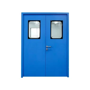 Double Leaf Airtight Steel Cleanroom Door With Glass View Panel for Pharmaceutical and Food Processing Plants