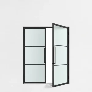 Double Metal-Framed French-Style Glass Swing Door for Indoor Use with Lock