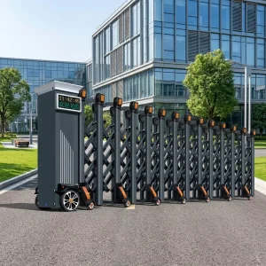 Double Motor Retractable Gate Trackless Sliding Fence Gate Full Screen Gate Aluminum Alloy Hotel Gate
