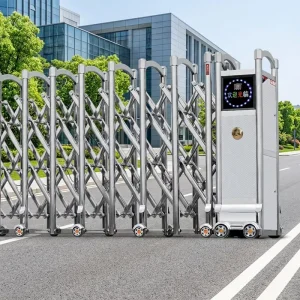 Double Motor Trackless Retractable Gate Full Screen Aluminum Alloy Sliding Fence Gate for Hotel Use