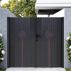 Double-Panel Swing Stainless Steel Driveway Gate with Decorative Aluminum Design