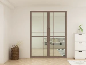 Double Pivot Hydraulic Steel Frame Sliding Glass Door with Soft Closer French Style Decoration for Apartment Use Side Opening