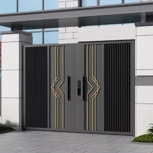 Double Swing Gate 8Ft Automatic Driveway Wrought Iron Look Aluminum