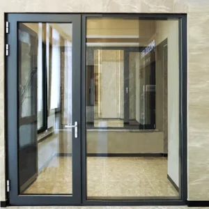 Double Swing Glass Door with Aluminum Frame and Tempered Safety Glass for Commercial, Restaurant, and Office Entrances
