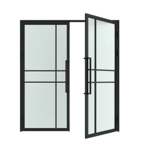 Double Swing Glass Door with Metal Framed Modern Apartment Door Side Opening Finished Surface for Interior Decoration
