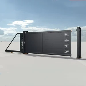 Electric 14Ft Aluminum Sliding Gate with LED Light, Front Entrance, Expandable Trackless