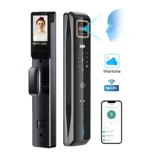 Electric Biometric Fingerprint and 3D Face Recognition Smart Door Camera Lock for Wooden Doors with App Control