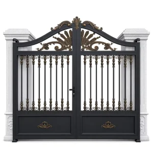 Electric Double Yard Courtyard Gate Privacy Fence Aluminum Powder-Coated 7 ft Wind-Resistant Rustproof