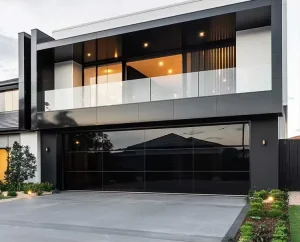 Electric Modern Black Frameless Glass Garage Door Overhead Aluminum Alloy Door with Motor