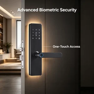 Electronic Handle Smart Lock with Fingerprint Sensor, Silent Closing, Corrosion-Resistant Panel for Home