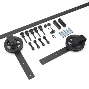 Electroplated Carbon Steel Barn Door Hardware Kit, Black Powder-Coated