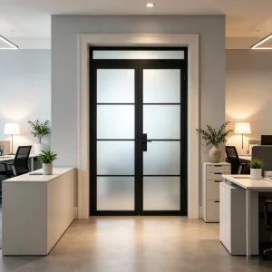 Energy-Saving Slim Black Frame Custom Size Double Clear Tempered Glass Steel Door