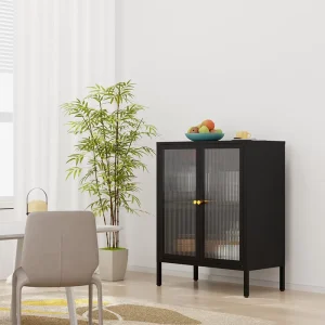 Europe-Style Metal Display Cupboard with Glass Doors for Dining Room, Bedroom, and Office