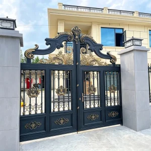 European Aluminum Alloy Swing Courtyard Gate with Curved Top for Villa or Hotel Exterior Entry