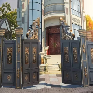 European Aluminum Courtyard Gate Powder Coated Weatherproof Carved Design with Custom Sizes for Villa