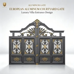European Luxury Aluminum Courtyard Gate Custom Villa Wrought Iron Style Driveway Gate Decorative Carving Garden Entrance Gate