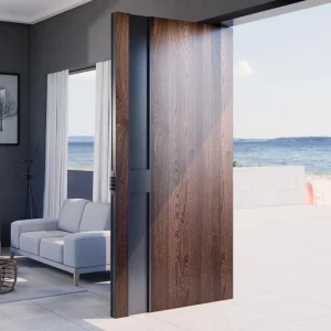 European Modern Wooden Pivot Front Entrance Door with Long Handle for Villas