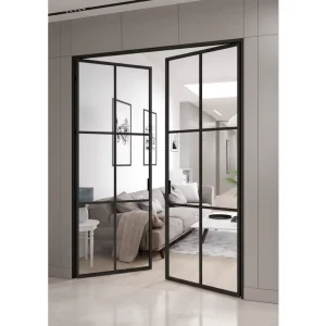 European Standard Interior Steel Framed Tempered Glass Crittall Style Room Divider French Doors