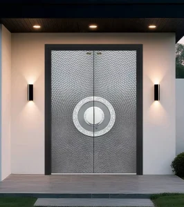 European Style Aluminum Door Silver Scale Floral Medallion Double Front Door Bespoke