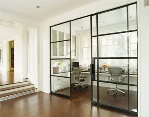 European Style Frame Steel Office Door Sliding Side Mounted Sliding Glass Kitchen Door