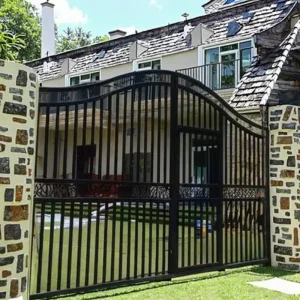 European Style Galvanized Steel Heat Treated Courtyard Gate for Villa Exterior Wall Anti theft Eco Friendly Design 3D Modeling