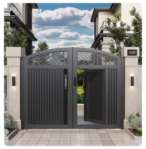 European Style Modern Automatic Swing Aluminum Alloy Powder Coated Villa Courtyard Main Gate Anti Theft Waterproof