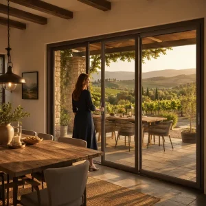 European-Style Villa Aluminum Sliding Door with 3-Panel Configuration, Tempered Clear Glass, Low-E Coating