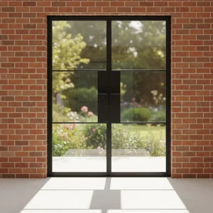 Exterior and Interior Steel Glass French Double Door Black Soundproof