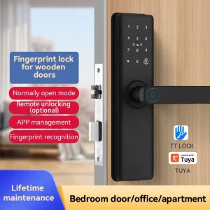 F18 Smart Door Lock with Fingerprint and Key Access, App Remote Control, for Wooden Doors