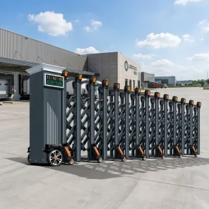 Fabricated Steel Aluminum Automatic Retractable Folding Security Gate Wireless Control with Collision Avoidance Function