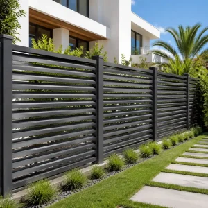 Factory Custom RAL7016 Anthracite Grey Horizontal Aluminium Semi Privacy Fence Panels With All Accessories