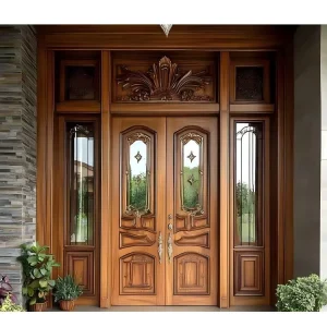 Factory Customized Security Front Wooden Glass Entrance Door Exterior Solid Wood Entry Door