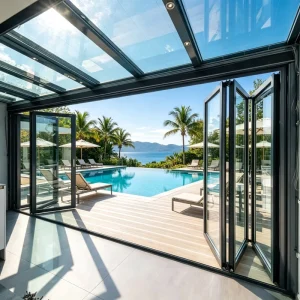 Factory Direct Aluminum Folding Door Double Glazed Thermal Break for Villa Garden Terrace