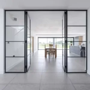 Factory Direct Custom Color Soundproof Profile Interior Swing Steel French Doors with Side Windows
