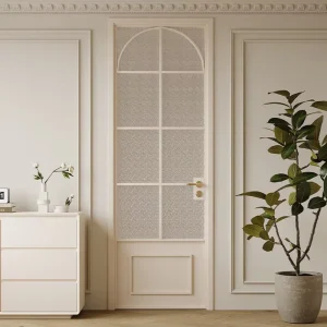 Factory Direct White French Arched Waterproof Casement Door with Glass Pattern for Bedroom, Kitchen, or Supermarket