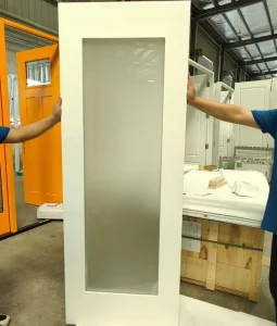 Factory Fiberglass Exterior Door Slab Brushed Surface With Double Frosted Glass Residential Home Entrance Project