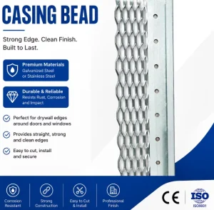 Factory Galvanized Steel Expanded Flange Casing Bead Stucco Plaster Stop Bead for Drywall Window Door Opening