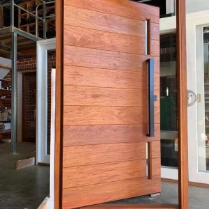 Factory Main Entrance Wooden Pivot Door With Smart Lock For Exterior Villa House